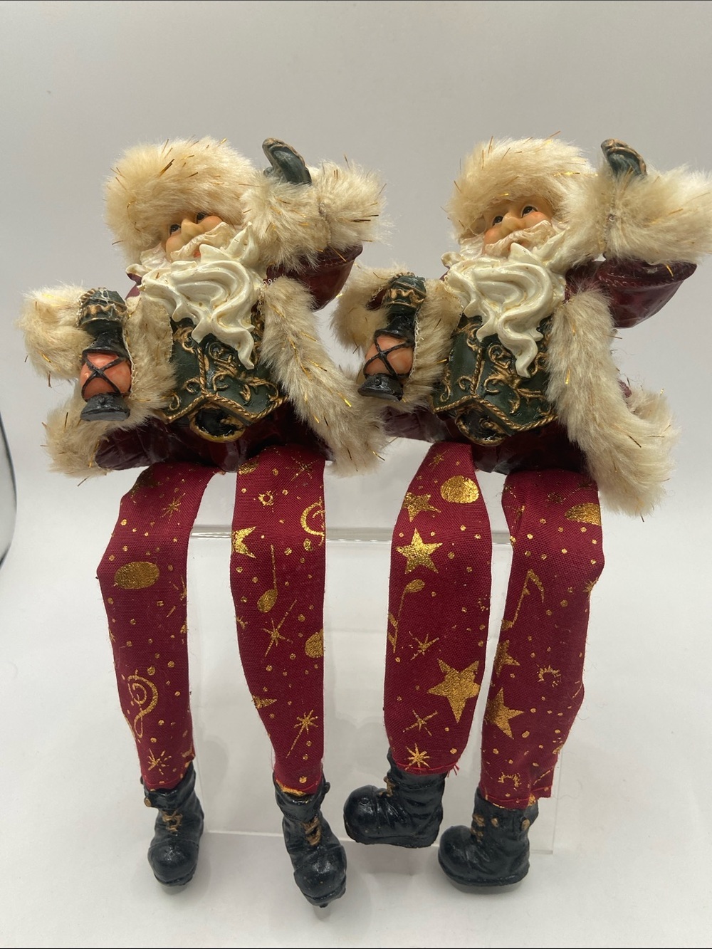 Vintage Shelf Sitter Santa Claus Resin Figurine Holiday Christmas Set of 2